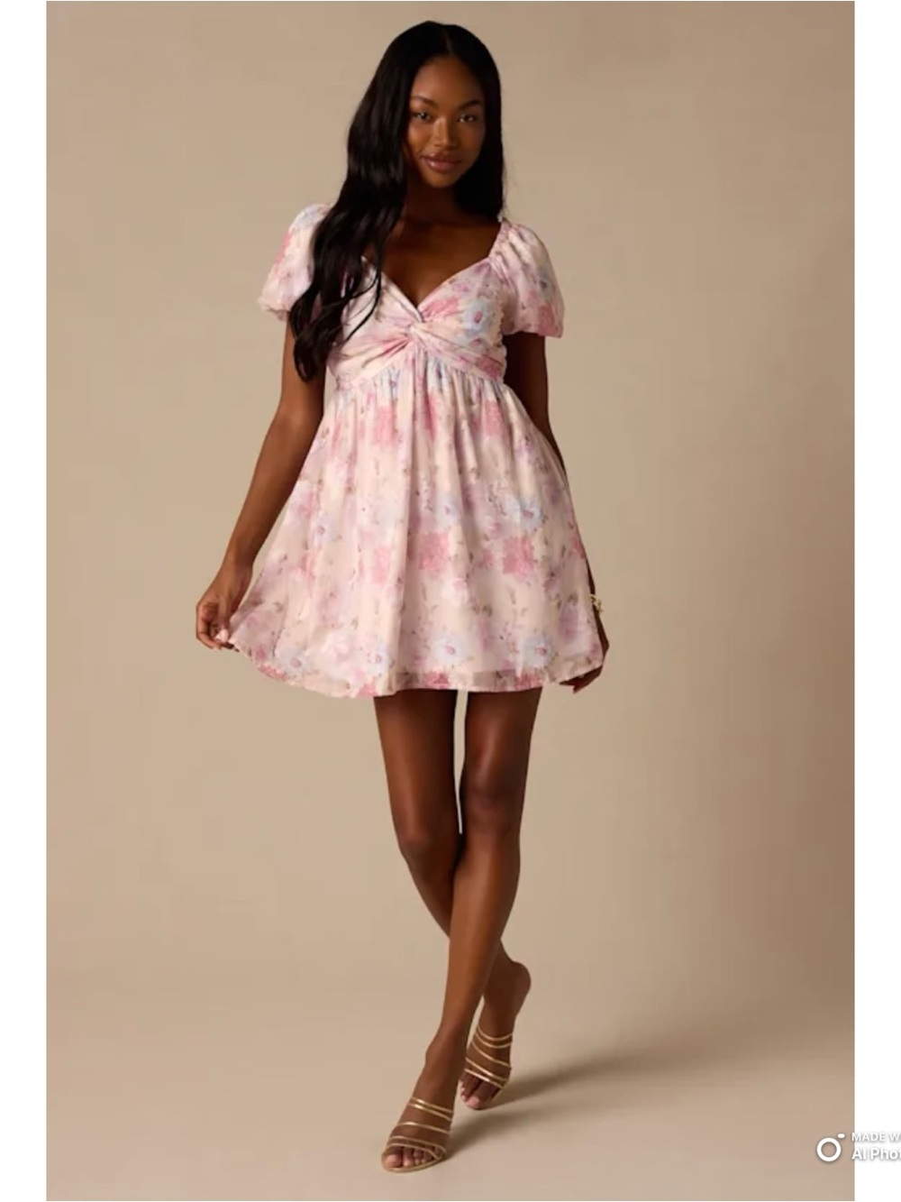 Lulus Small Fresh Florals Cream Floral Print Puff Sleeve Mini Dress NWT Pastel